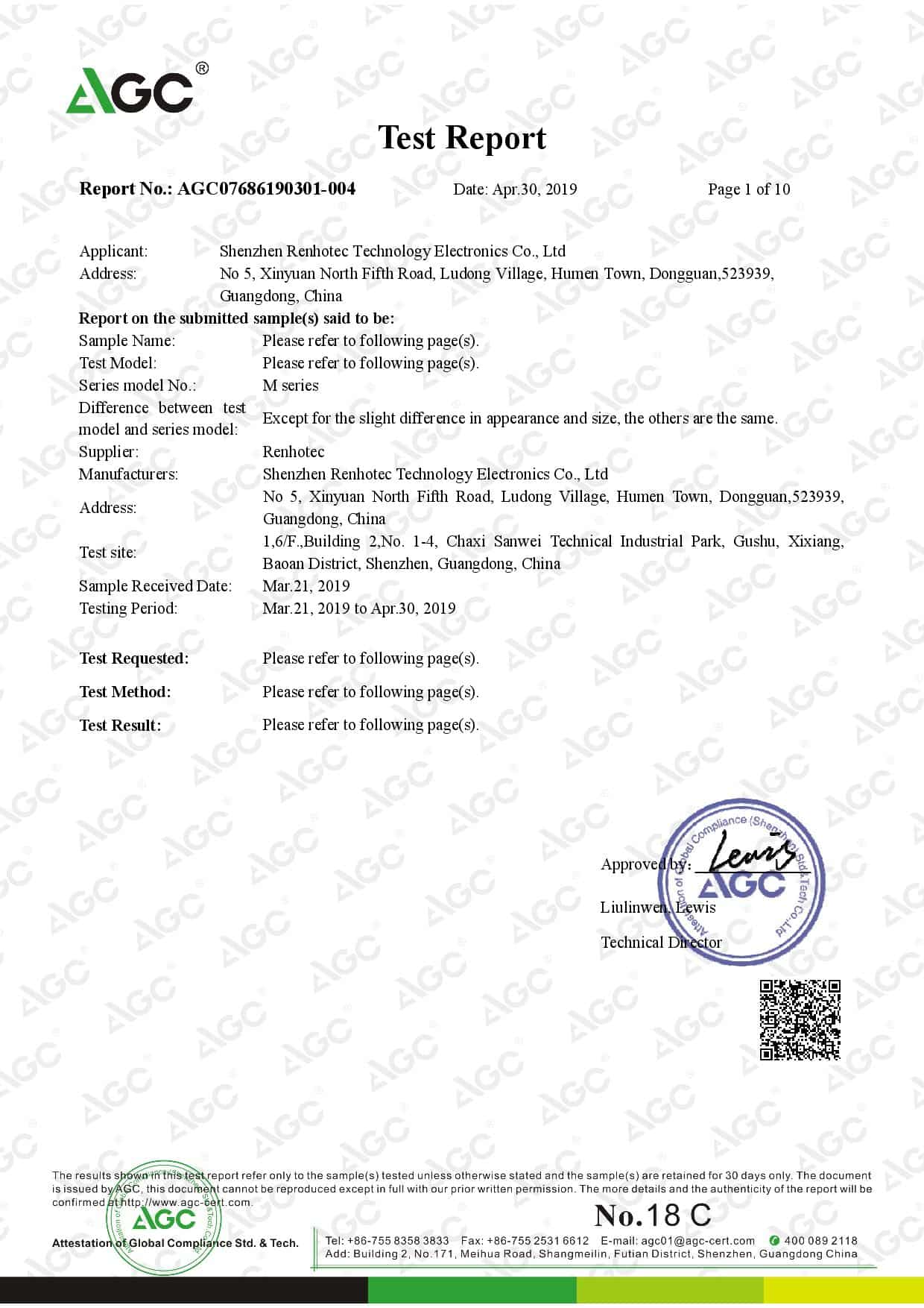 AGC07686190301-004 M Series ROHS Test Report